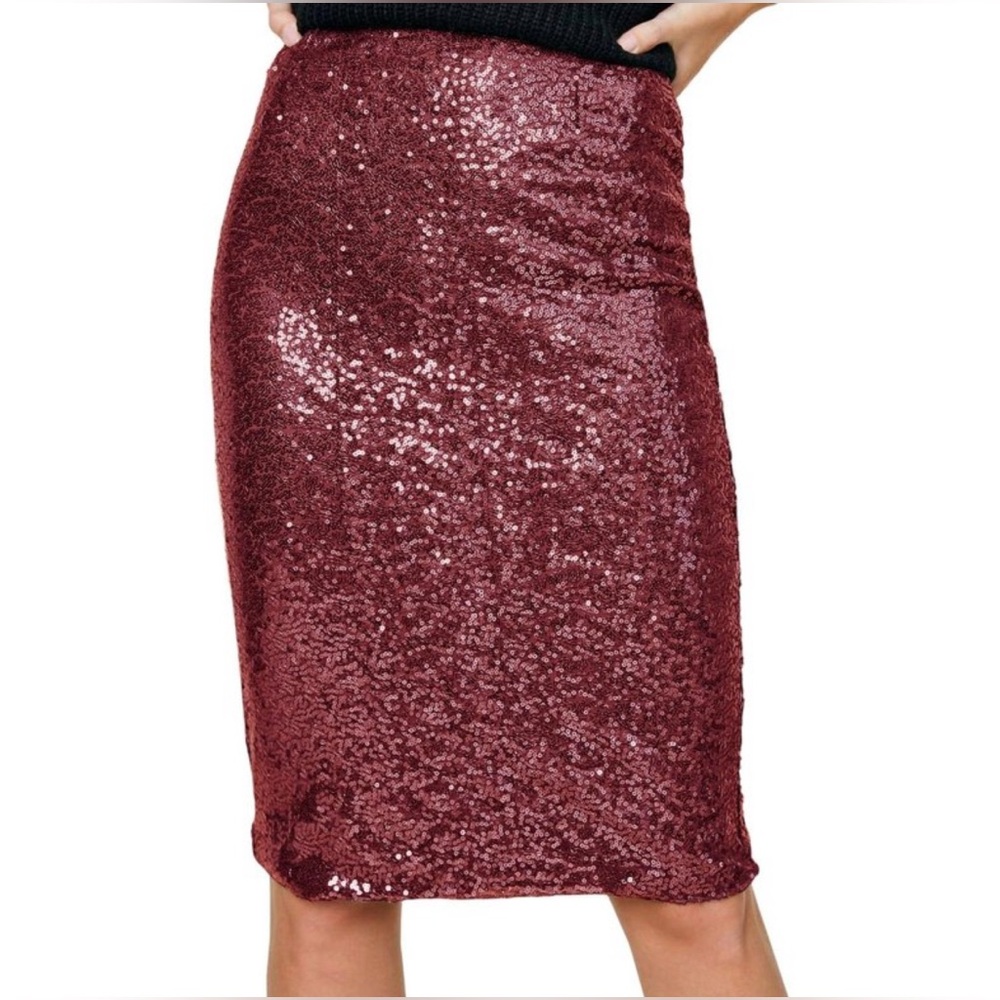 Anna-Kaci | Glamorous Burgundy Sequin Midi Skirt | Holiday | NWT | Large